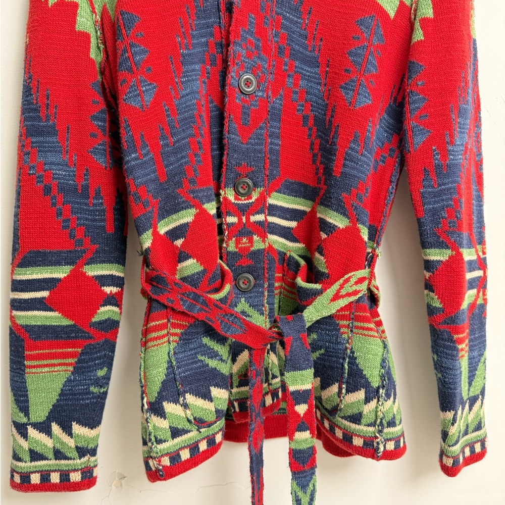 Polo Ralph Lauren Southwestern Shawl Collar Cardigan Belted Navajo Knit Jacket S - Picture 3 of 12